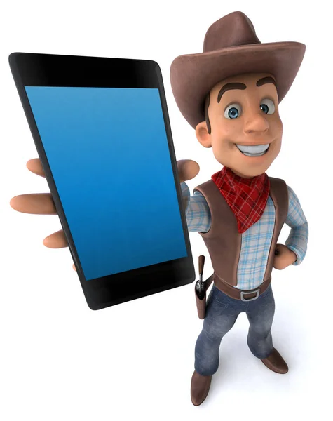 Spaß Cartoon Figur Mit Smartphone Illustration — Stockfoto