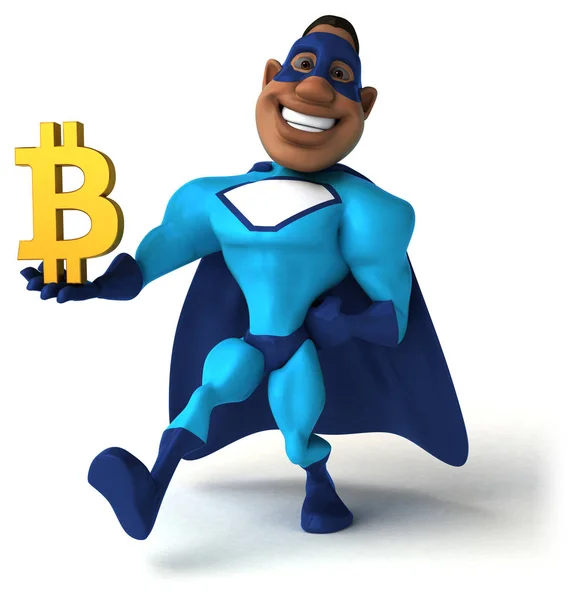 Amusant Personnage Dessin Animé Avec Bitcoin Illustration — Photo