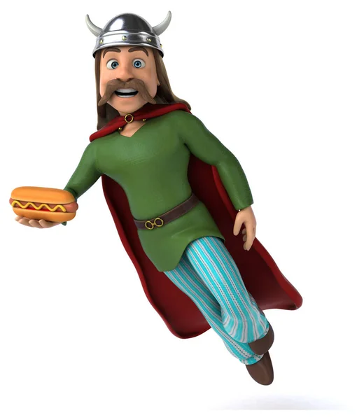 Leuk Personage Met Hotdog Illustratie — Stockfoto