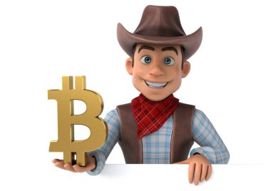 Bitcoin - 3d çizim ile eğlenceli çizgi film karakteri