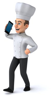 Telefon ile Eğlenceli çizgi film karakteri - 3d İllüstrasyon