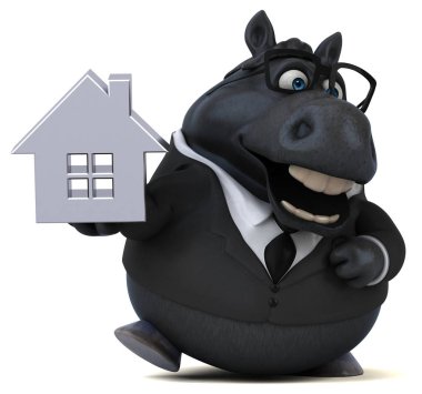 Eğlenceli çizgi film karakteri ile ev - 3d çizim