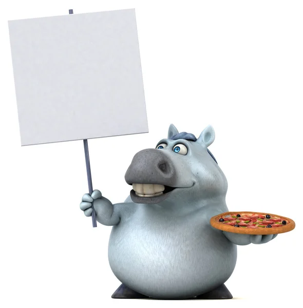 Divertente Personaggio Dei Cartoni Animati Con Pizza Illustrazione — Foto Stock