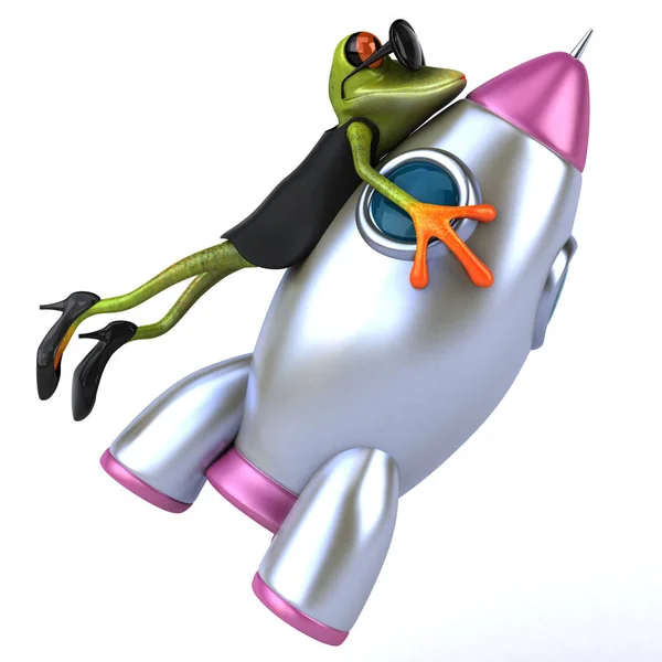 Lustiger Frosch Mit Rakete Illustration — Stockfoto