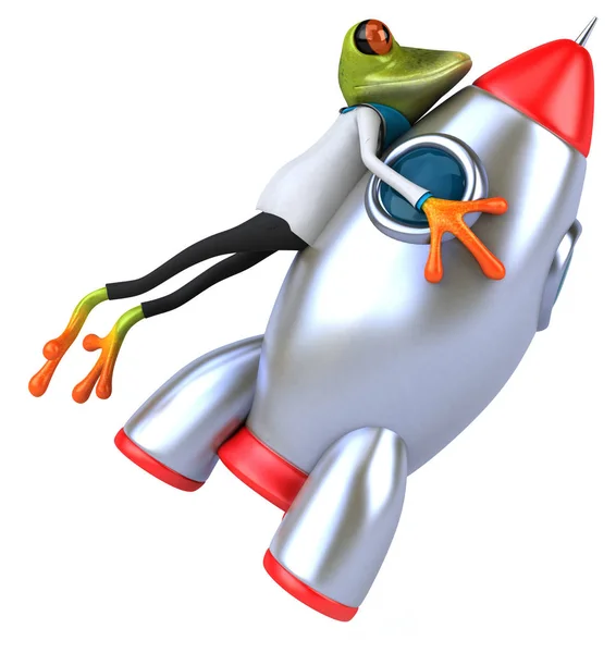 Fun frog  with  rocket  - 3D Illustration