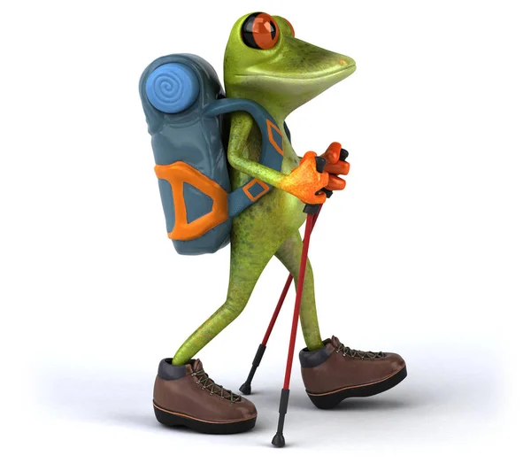 Spaß Backpacker Frosch Charakter Illustration — Stockfoto