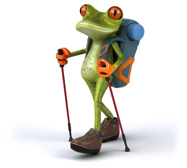 楽しいバックパッカーカエルキャラクター 3Dイラスト — ストック写真
