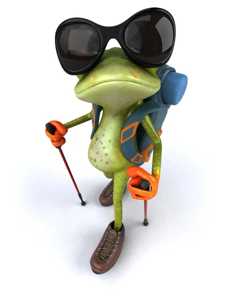 Spaß Backpacker Frosch Charakter Illustration — Stockfoto