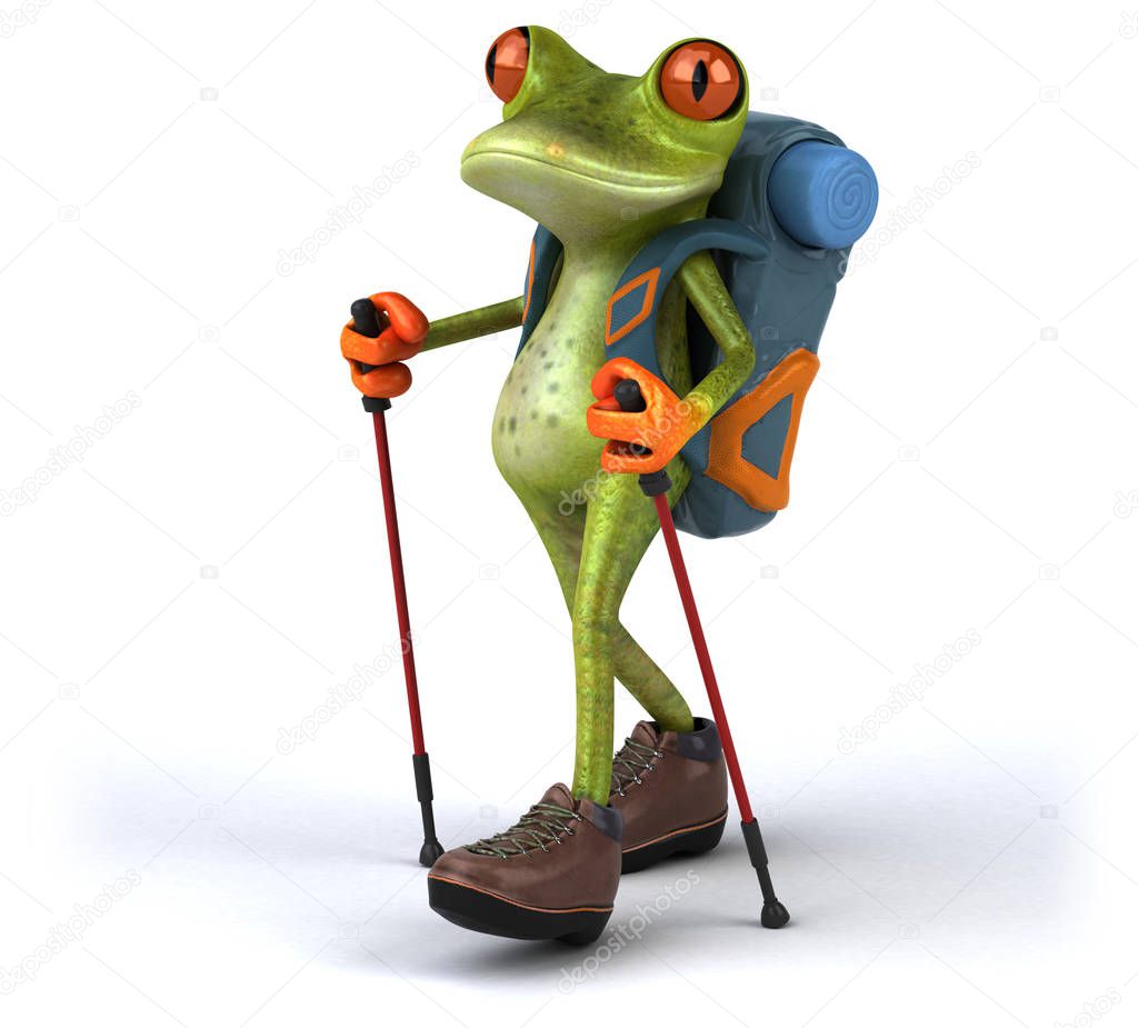 Fun backpacker frog character  - 3D Illustration
