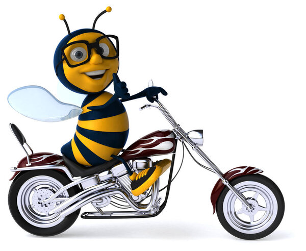 Fun cartoon character with motorcycle  - 3D Illustration