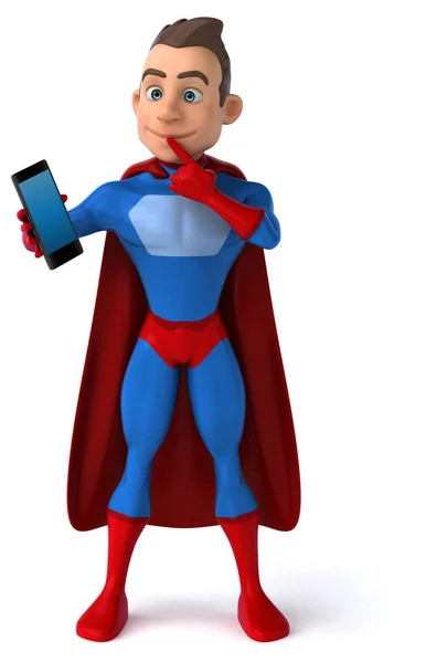 Fun cartoon character  with phone -  3D Illustration