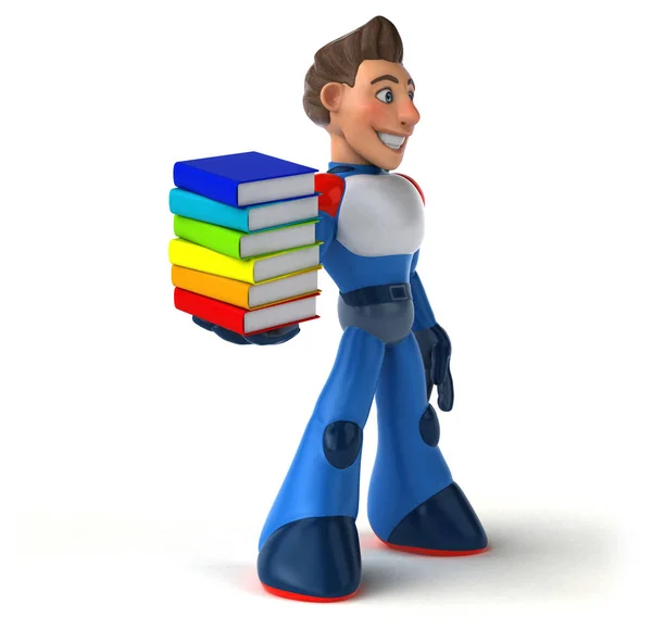 Spaß Cartoon Figur Mit Büchern Illustration — Stockfoto