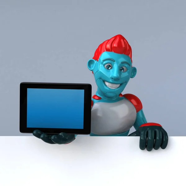 Rolig Tecknad Figur Med Tablet Illustration — Stockfoto