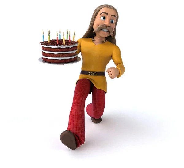 Spaß Cartoon Figur Mit Kuchen Illustration — Stockfoto