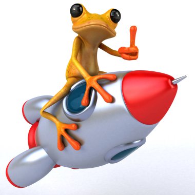 Roketli eğlenceli kurbağa - 3D Görüntü