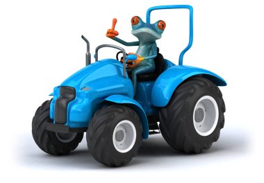 Traktörlü eğlenceli kurbağa - 3D İllüstrasyon