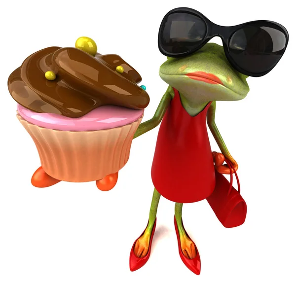 Divertente Personaggio Dei Cartoni Animati Con Cupcake Illustrazione — Foto Stock