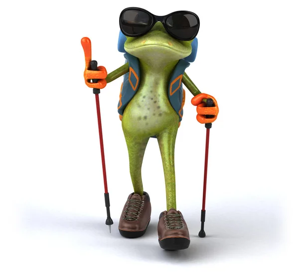 有趣的背包客青蛙 3D插图 — 图库照片