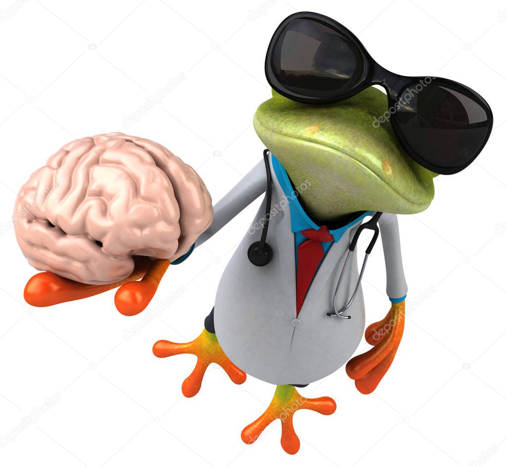 Fun cartoon character  with brain  -  3D Illustration