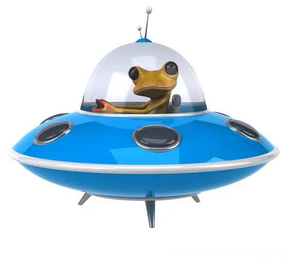 带有宇宙飞船的有趣青蛙 3D说明 — 图库照片