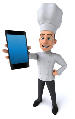 Telefon ile Eğlenceli çizgi film karakteri - 3d İllüstrasyon