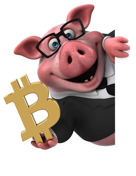 Personagem Desenho Animado Divertido Com Bitcoin Ilustração — Fotografia de Stock