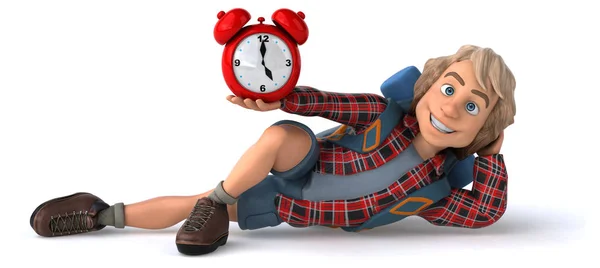 Spaß Cartoon Figur Mit Uhr Illustration — Stockfoto