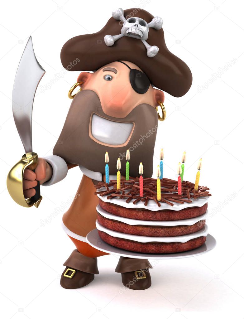 Fun cartoon character with cake - 3D Illustration