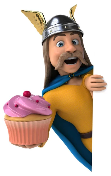 Spaß Cartoon Figur Mit Cupcake Illustration — Stockfoto