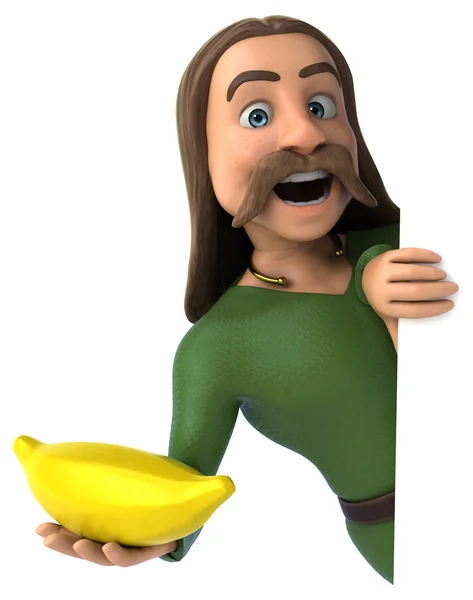 Divertente Personaggio Dei Cartoni Animati Con Banana Illustrazione — Foto Stock