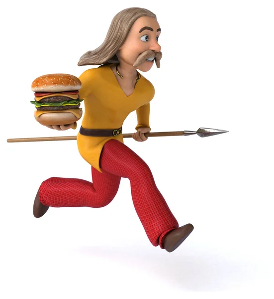 Spaß Cartoon Figur Mit Hamburger Illustration — Stockfoto
