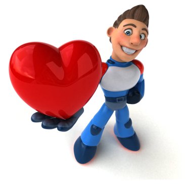 eğlenceli çizgi film karakteri ile kalp - 3d çizim