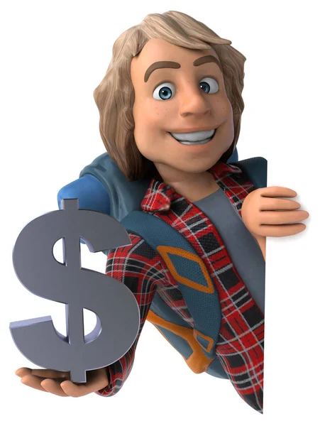 Personagem Desenho Animado Divertido Com Dólar Ilustração — Fotografia de Stock