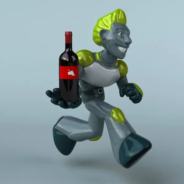 Lustige Cartoon Figur Mit Wein Illustration — Stockfoto