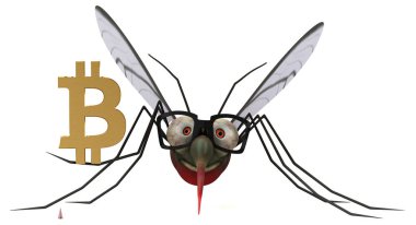 Bitcoin - 3d çizim ile eğlenceli çizgi film karakteri