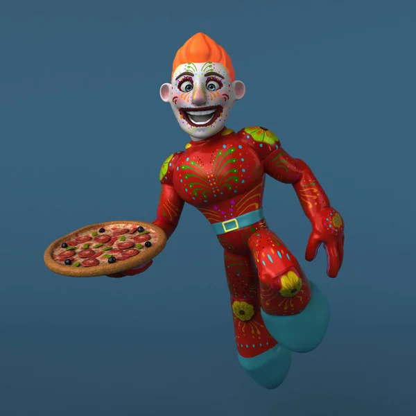 Fun Karakter Pizza Illusztráció — Stock Fotó