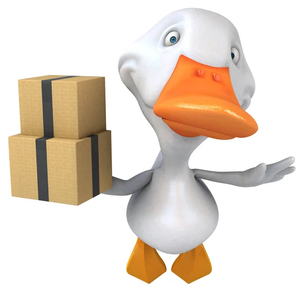 Pato Divertido Con Cajas Ilustración —  Fotos de Stock