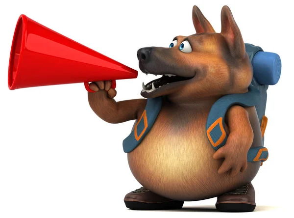 Spaß Backpacker Schäferhund Cartoon Figur Illustration — Stockfoto