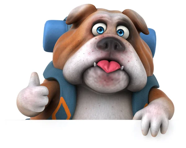 Fun backpacker bulldog cartoon character - illustration