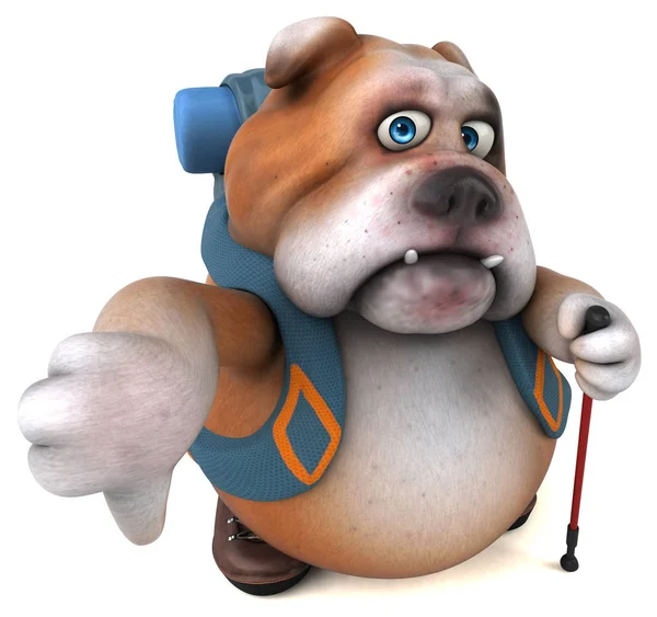Eğlenceli Backpacker Bulldog Çizgi Film Karakteri Illüstrasyon — Stok fotoğraf