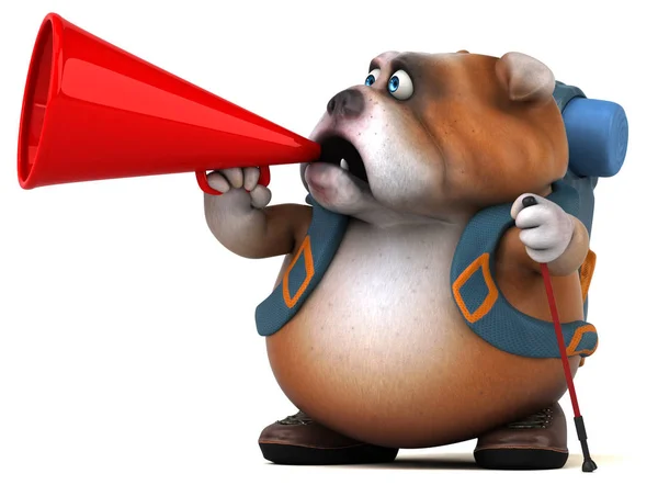 Spaß Backpacker Bulldogge Zeichentrickfigur Illustration — Stockfoto