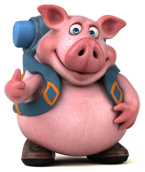 Amusant Personnage Dessin Animé Cochon Routard Illustration — Photo