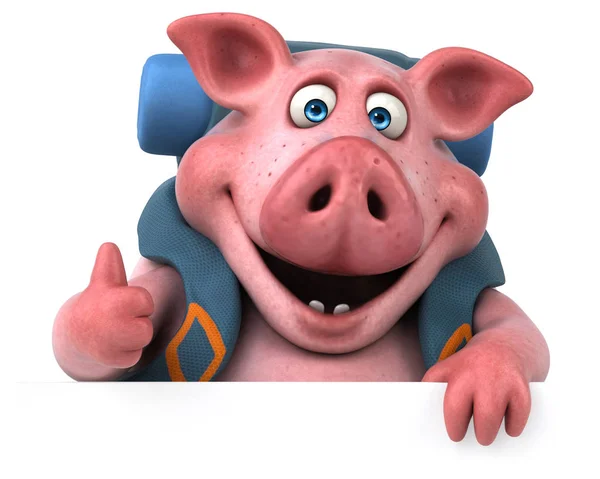 Fun backpacker pig cartoon character - illustration