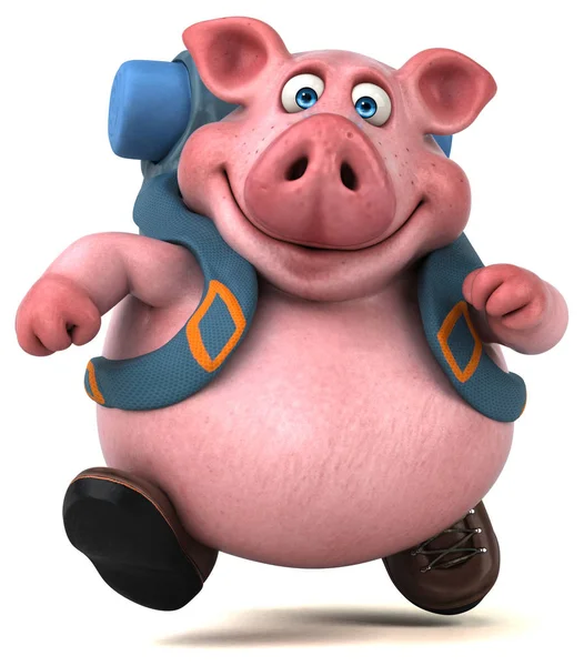 Personagem Desenho Animado Porco Mochileiro Divertido Ilustração — Fotografia de Stock