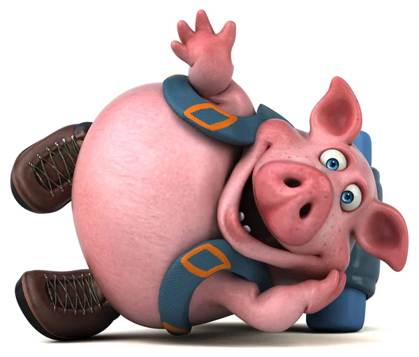 Zabawa Backpacker Pig Cartoon Charakter Ilustracja — Zdjęcie stockowe