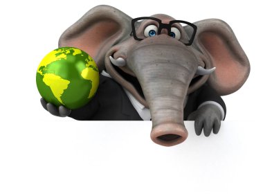 Fun elephant with planet  - 3D Illustration clipart