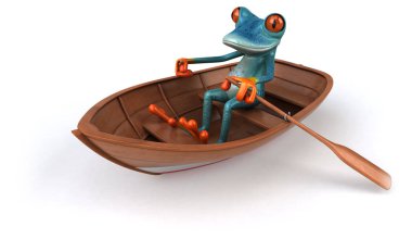 Tekne ile eğlenceli kurbağa - 3d İllüstrasyon