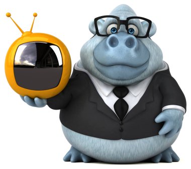 Tv ile eğlenceli beyaz maymun - 3d İllüstrasyon