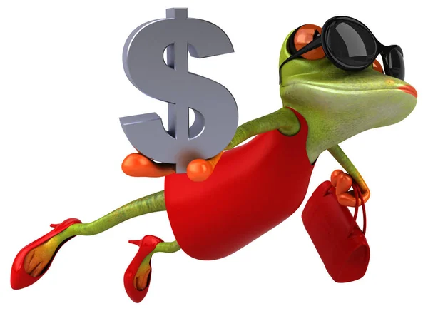 有趣的青蛙与美元3D插图 — 图库照片