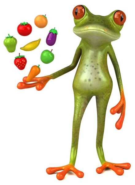 Lustiger Frosch Mit Früchten Illustration — Stockfoto